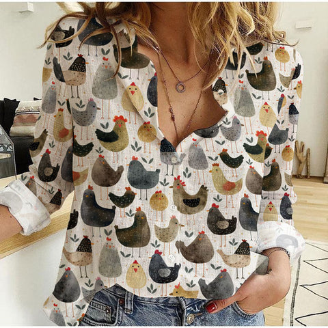 Chickens Breeds Vintage Pattern Casual Shirt