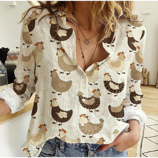 Hens Chickens Vintage Pattern Casual Shirt