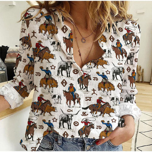 Horses With Cowboys Art Pattern Casual Shirt