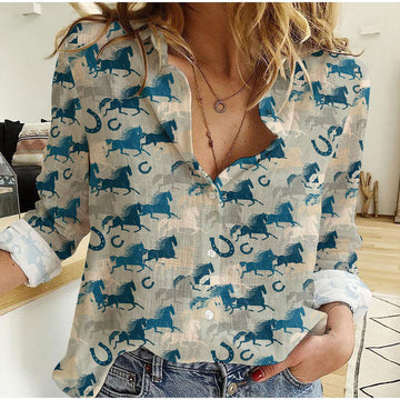 Horse Dark Blue Art Pattern Casual Shirt