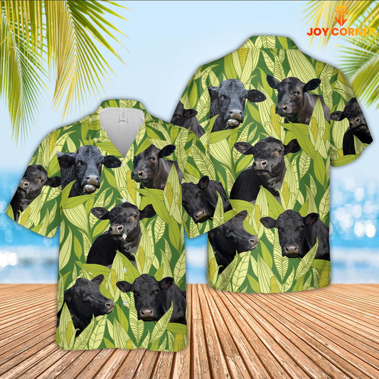 Joy Corners Black Angus Pattern 3D Hawaiian Shirt