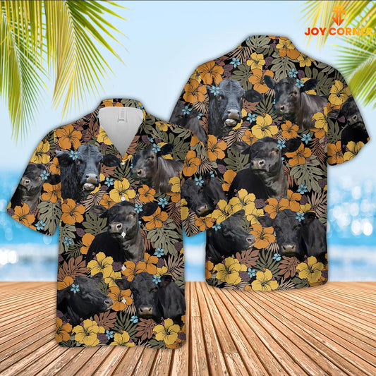 Joy Corners Black Angus Pattern 3D Hawaiian Shirt