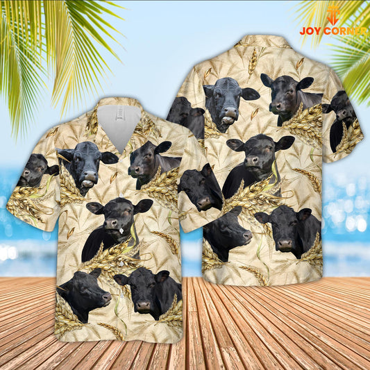 Joy Corners Black Angus Pattern 3D Hawaiian Shirt