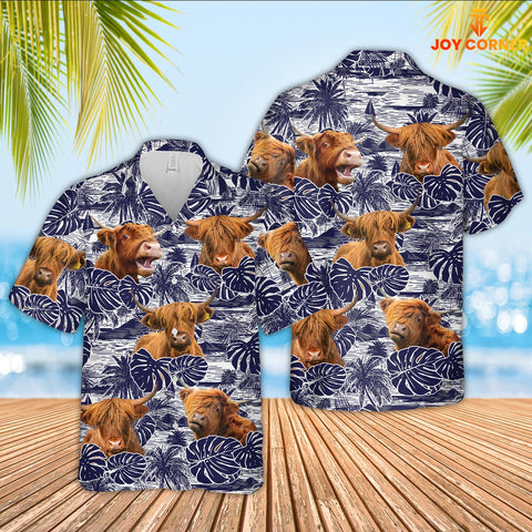 Joy Corners Highland Cattle Pattern 3D Hawaiian Shirt