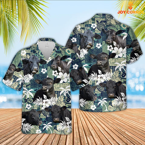 Joy Corners Black Angus Pattern 3D Hawaiian Shirt