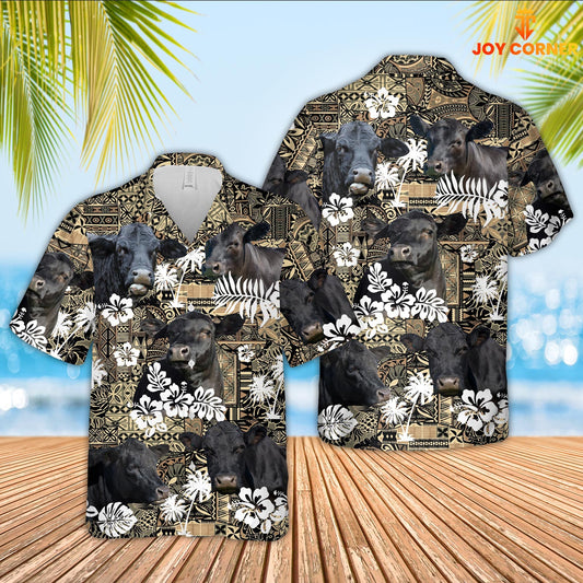 Joy Corners Black Angus Pattern 3D Hawaiian Shirt