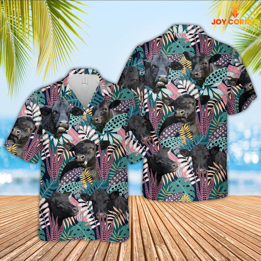 Joy Corners Black Angus Pattern 3D Hawaiian Shirt