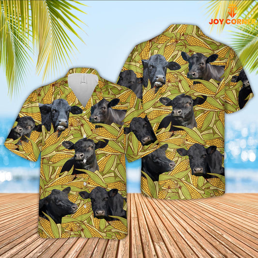 Joy Corners Black Angus Pattern 3D Hawaiian Shirt