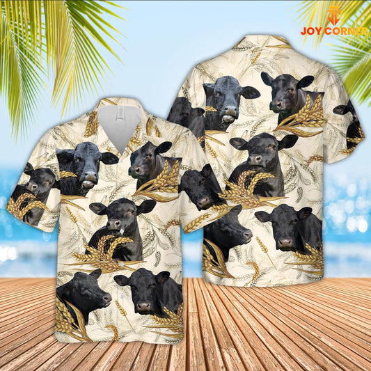 Joy Corners Black Angus Pattern 3D Hawaiian Shirt