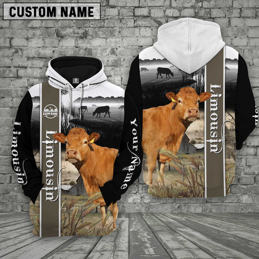 Joycorners Limousin Black and white pattern Personalized 3D Hoodie
