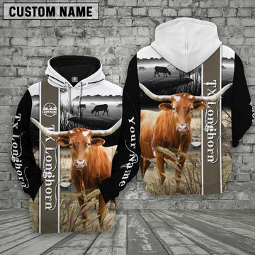 Joycorners Texas Longhorn Black and white pattern Personalized 3D Hoodie