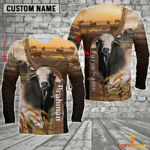 Joycorners Brahman On The Farm Customized Name Brown Long Sleeve Shirt