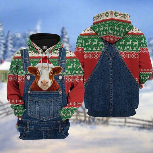 Joycorners Ugly Christmas Sweater Hereford Cow Overall 3D Hoodie