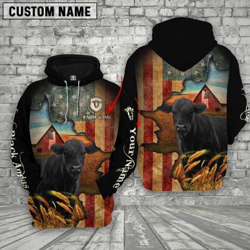Joycorners Farm Custom Text And Logo Black Angus US Flag 3D Printed Hoodie