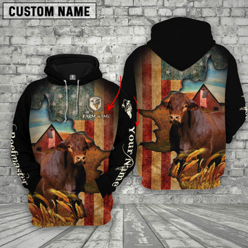 Joycorners Farm Custom Text And Logo Beefmaster US Flag 3D Printed Hoodie