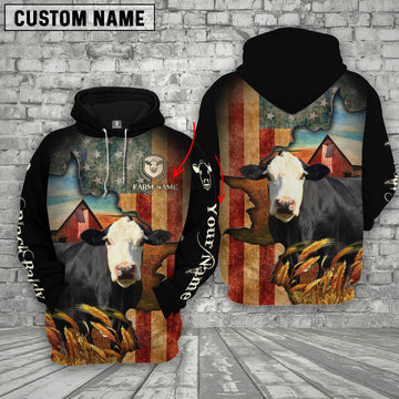 Joycorners Farm Custom Text And Logo Black Baldy US Flag 3D Printed Hoodie