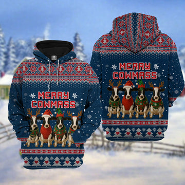 Joycorners Ugly Christmas Sweater Merry Christmas Cute Holstein Cow Overall 3D Hoodie