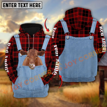 Joycorners Red Angus Red Jeans Pattern Personalized Name 3D Hoodie