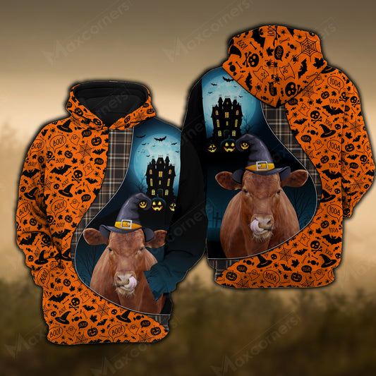 Joy Corners Red Angus Castle Halloween Pattern 3D Hoodie
