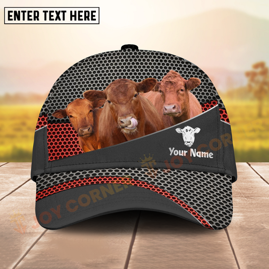 Joycorners Red Angus Ranch Style Metal Pattern Mesh 3D Cap Personalized Name Cap