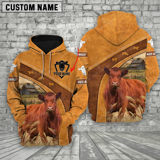 Joycorners Personalized Name  Farm Red Angus Cattle Hoodie TT3