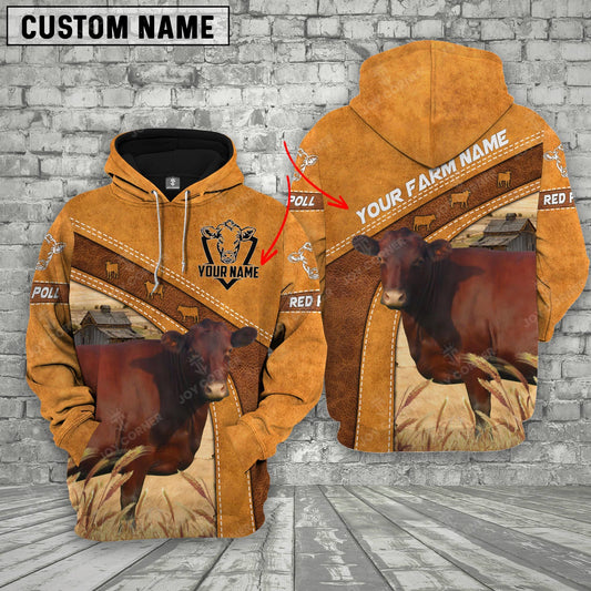 Joycorners Personalized Name Farm Red Poll Cattle Hoodie TT1