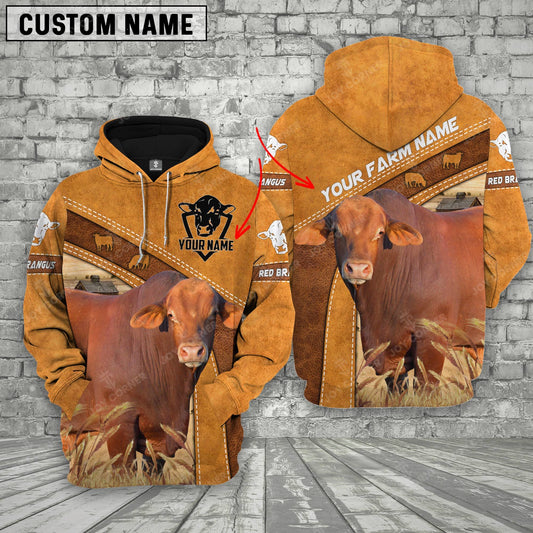 Joycorners Red Brangus Custom Name Printed Cattle 3D Hoodie