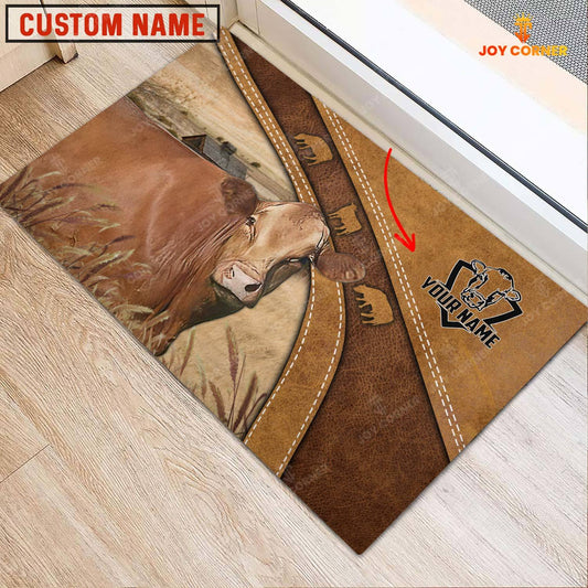 Joycorners Red Akaushi Personalized - Welcome Brown Doormat