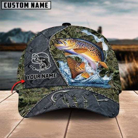 Joycornerss Custom Name Trout Fishing Metal Pattern 3D Classic Cap