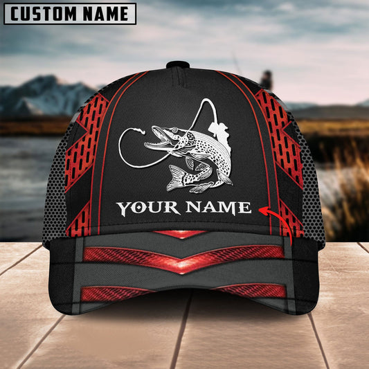 Joycorners Custom Name Fishing Red Black 3D Classic Cap
