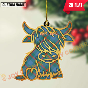 Joycorners Scottish Agnew Ancient Clan Tartan Highland Cow Ornament
