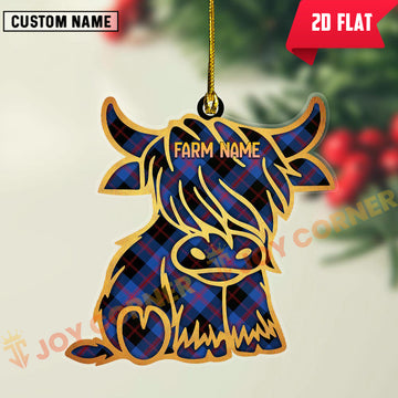 Joycorners Scottish Angus Modern Clan Tartan Highland Cow Ornament