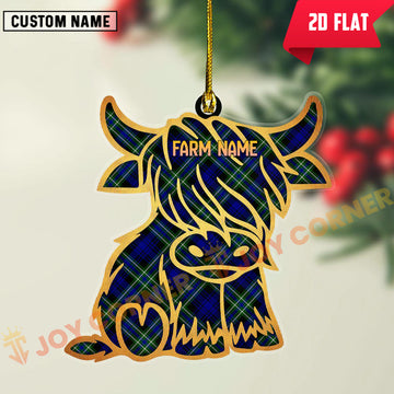 Joycorners Scottish Arbuthnot Modern Clan Tartan Highland Cow Ornament