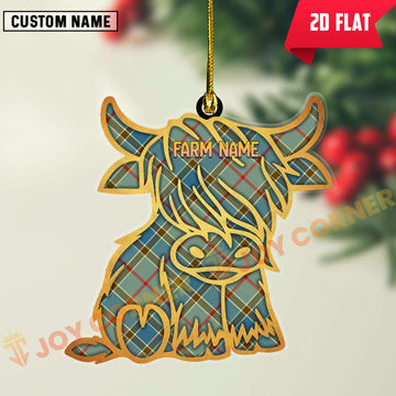 Joycorners Scottish Balfour Blue Clan Tartan Highland Cow Ornament