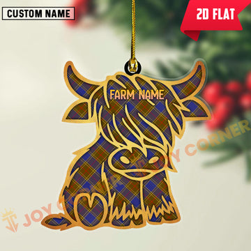 Joycorners Scottish Balfour Modern Clan Tartan Highland Cow Ornament