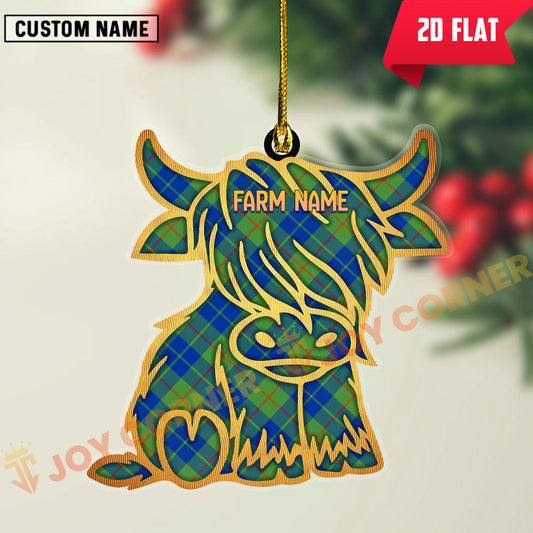 Joycorners Scottish Barclay Hunting Ancient Clan Tartan Highland Cow Ornament