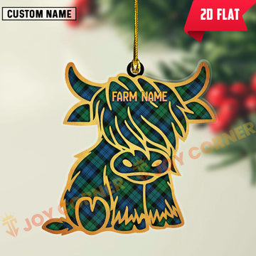 Joycorners Scottish Blackwatch Ancient Clan Tartan Highland Cow Ornament