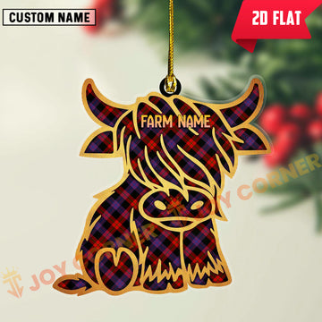 Joycorners Scottish Brown Modern Clan Tartan Highland Cow Ornament