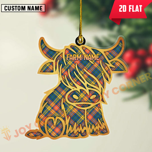 Joycorners Scottish Buchanan Ancient Clan Tartan Highland Cow Ornament