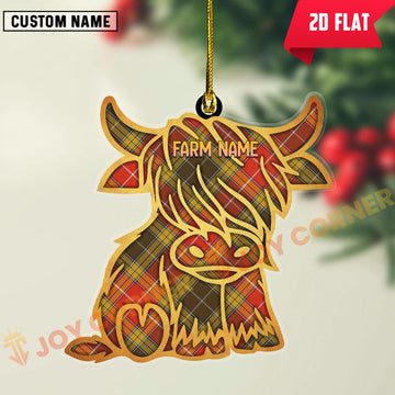 Joycorners Scottish Buchanan Old Set Weathered Clan Tartan Highland Cow Ornament