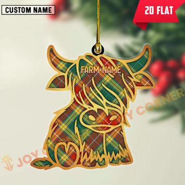 Joycorners Scottish Buchanan Old Sett Clan Tartan Highland Cow Ornament