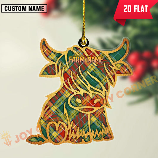 Joycorners Scottish Buchanan Old Sett Clan Tartan Highland Cow Ornament