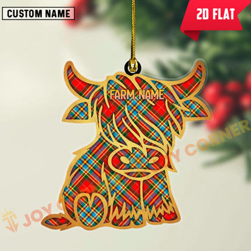 Joycorners Scottish Chattan Clan Tartan Highland Cow Ornament
