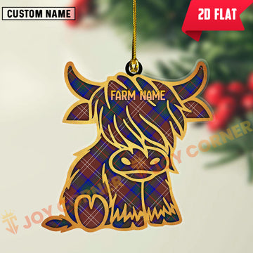 Joycorners Scottish Chisholm Hunting Modern Clan Tartan Highland Cow Ornament