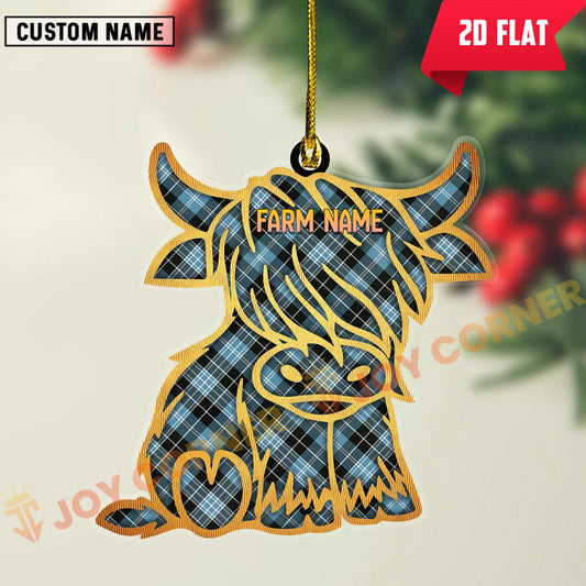 Joycorners Scottish Clark Ancient Clan Tartan Highland Cow Ornament