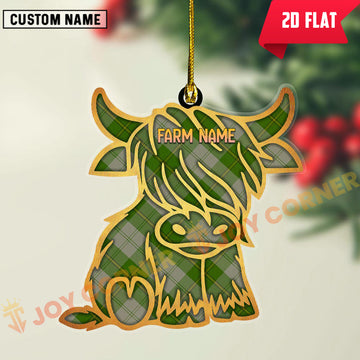 Joycorners Scottish Cunningham Dress Green Dancers Clan Tartan Highland Cow Ornament