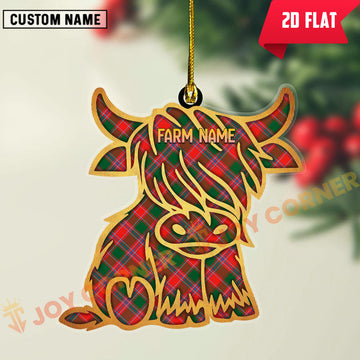 Joycorners Scottish Dalziel Modern Clan Tartan Highland Cow Ornament