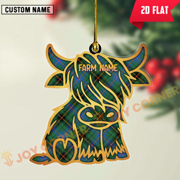 Joycorners Scottish Davidson Ancient Clan Tartan Highland Cow Ornament