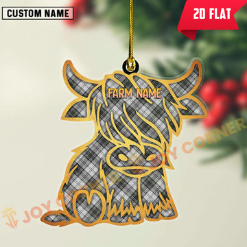 Joycorners Scottish Douglas Grey Modern Clan Tartan Highland Cow Ornament