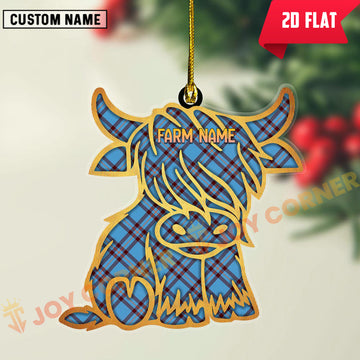 Joycorners Scottish Elliot Ancient Clan Tartan Highland Cow Ornament
